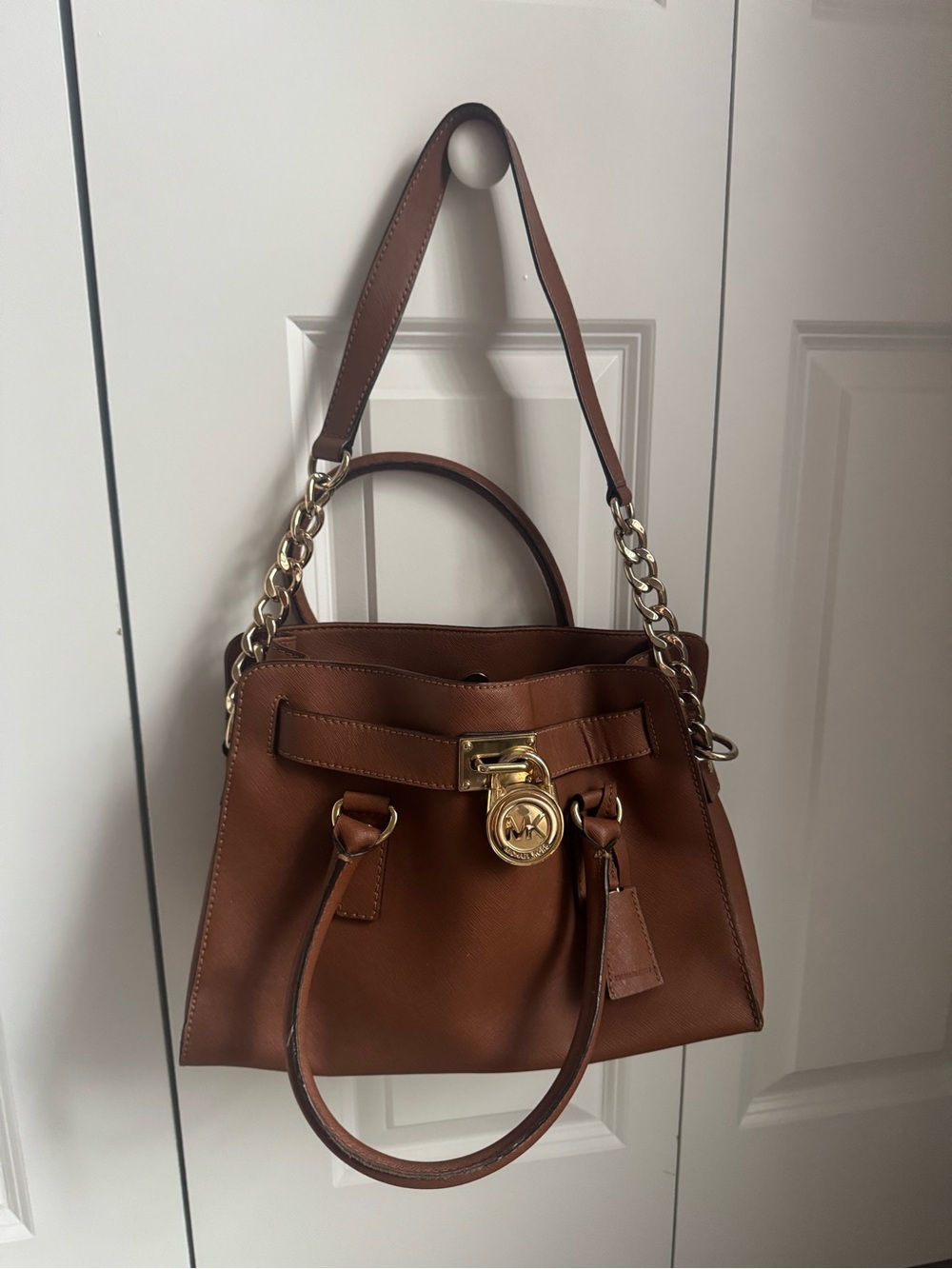 Michael Kors Chestnut Brown Leather Satchel with Gold Hardware